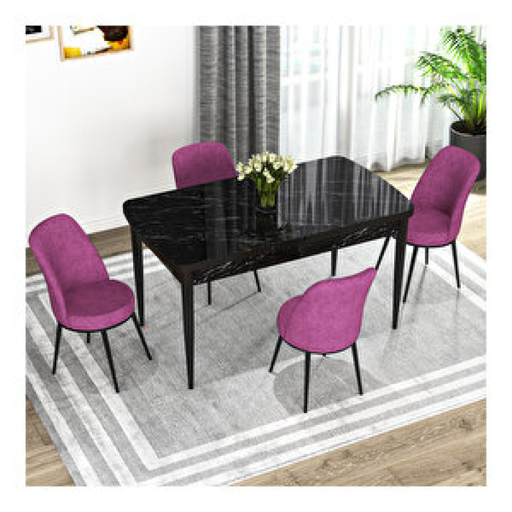 Rovena Bade Siyah Mermer Desenli Mdf 70x114 Cm Açılabilir 4 Sandalyeli Mutfak Masa Takımı Mürdüm Yemek & Mutfak Masası Fiyatı