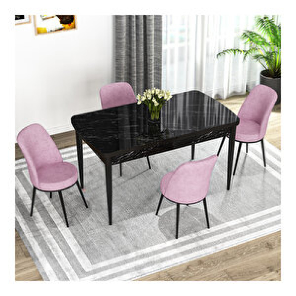 Rovena Bade Siyah Mermer Desenli Mdf 70x114 Cm Açılabilir 4 Sandalyeli Mutfak Masa Takımı Pembe Yemek & Mutfak Masası Fiyatı