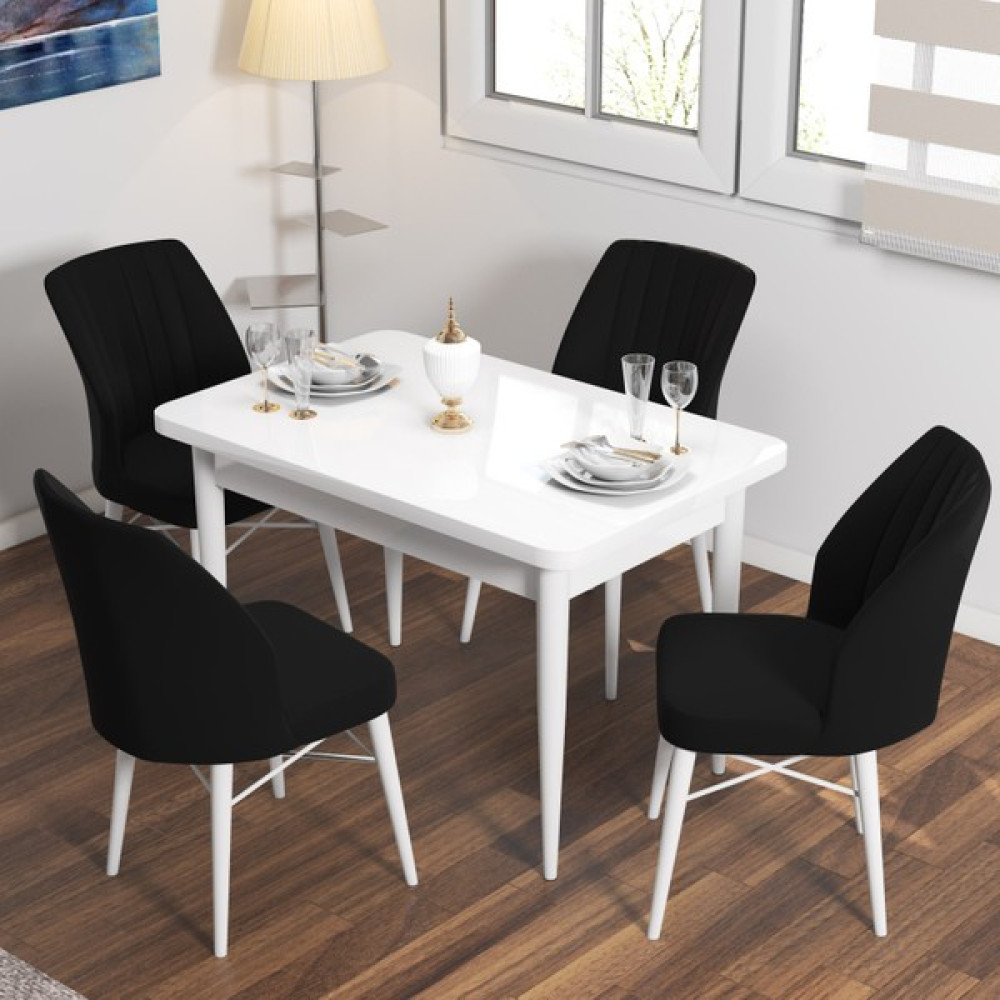 Rovena Lera Beyaz 70x110 cm Mdf Yemek Masası Takımı 4 Sandalyeli - Siyah Yemek & Mutfak Masası Fiyatı