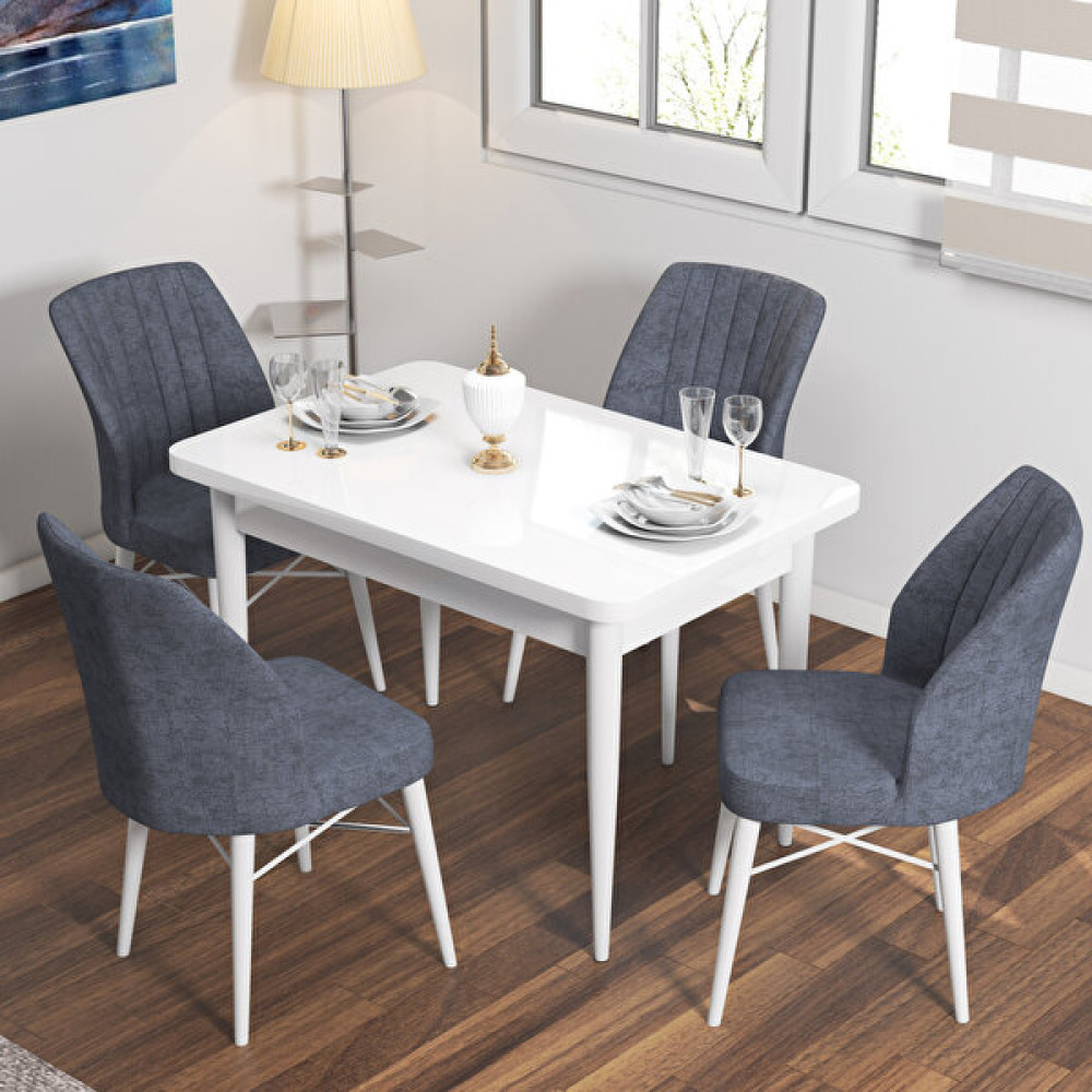 Rovena Lera Beyaz Sabit Mdf Yemek Masası Mutfak Masası Takımı 4 Sandalye - Füme - 71*110 Masa - Sandalye Seti / Takımı Fiyatı