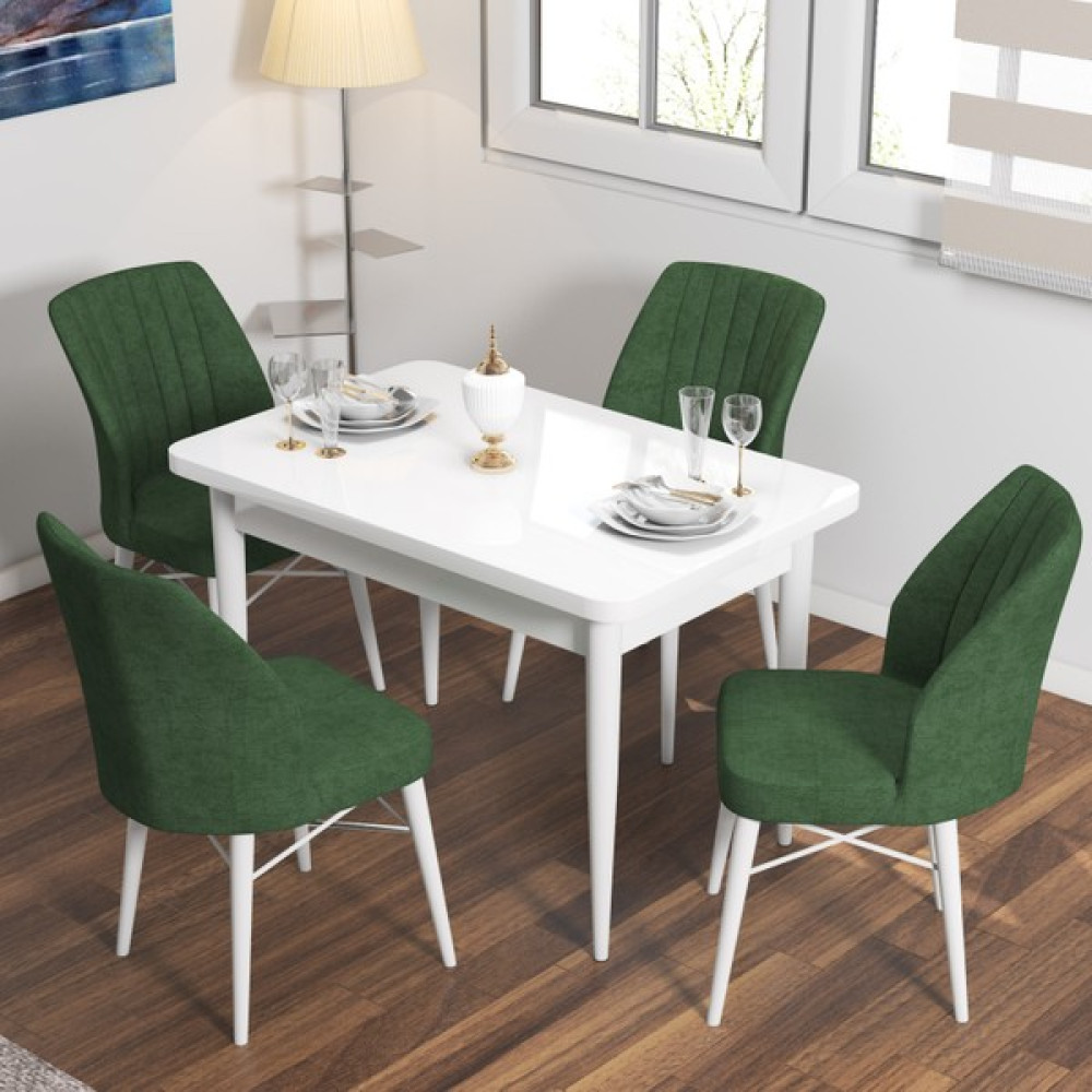 Rovena Lera Beyaz Sabit Mdf Yemek Masası Mutfak Masası Takımı 4 Sandalye - Haki - 71*110 Masa - Sandalye Seti / Takımı Fiyatı