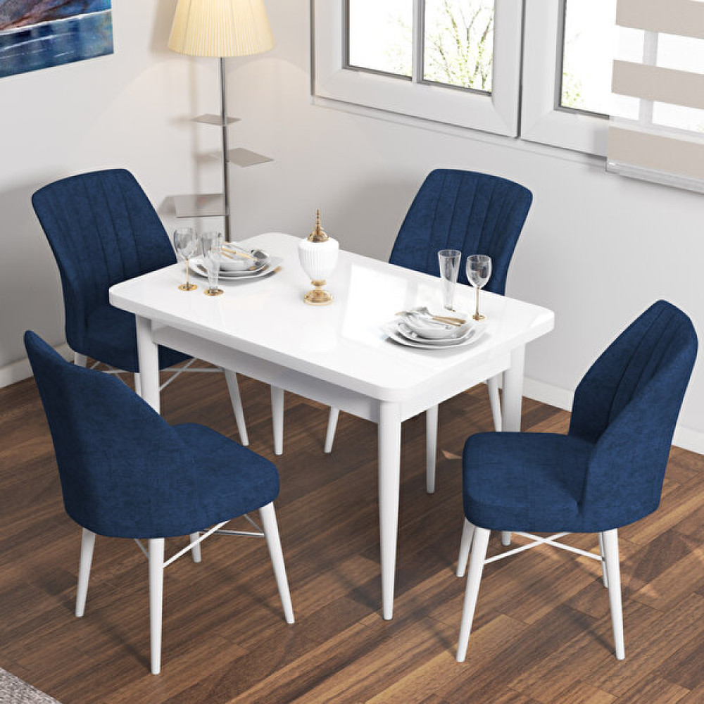 Rovena Lera Beyaz Sabit Mdf Yemek Masası Mutfak Masası Takımı 4 Sandalye - Lacivert - 71*110 Masa - Sandalye Seti / Takımı Fiyatı