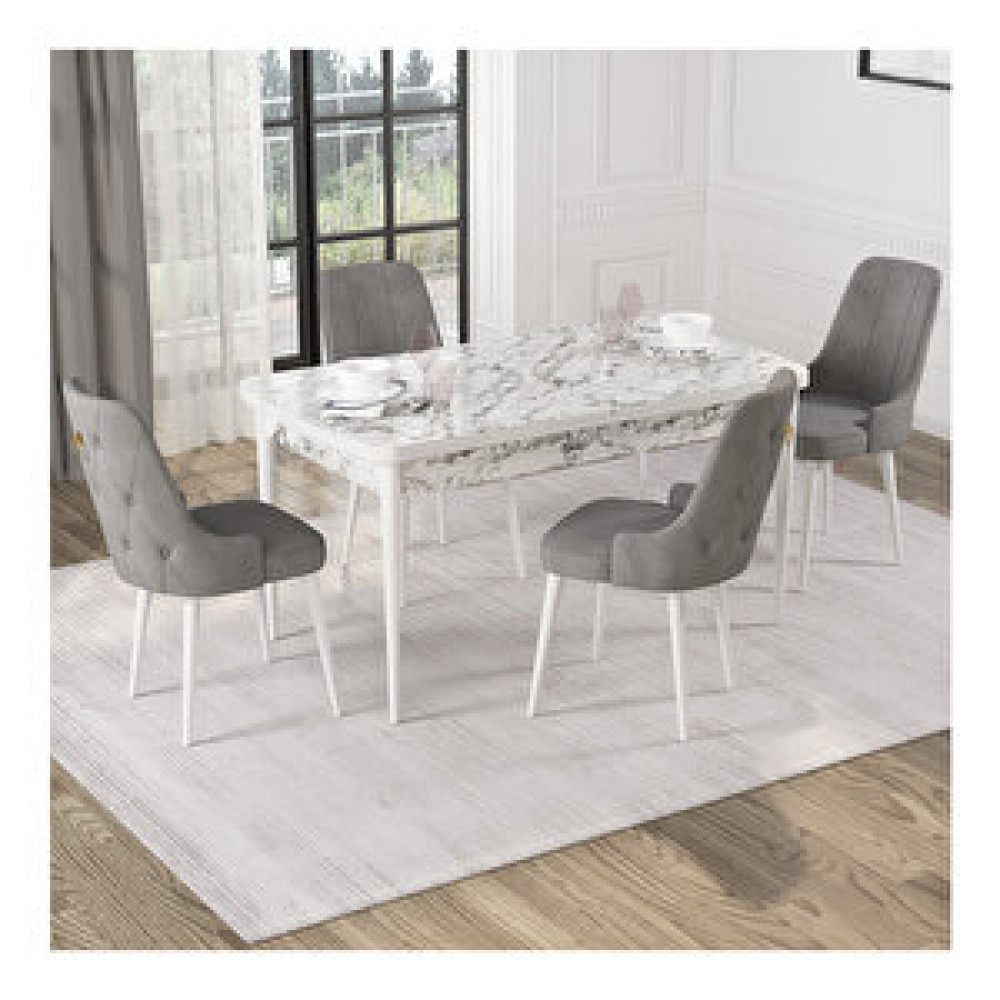 Rovena Lila Beyaz Mermer Desenli Mdf 70x114 Cm Açılabilir 4 Sandalyeli Mutfak Masa Takımı Gri Yemek & Mutfak Masası Fiyatı