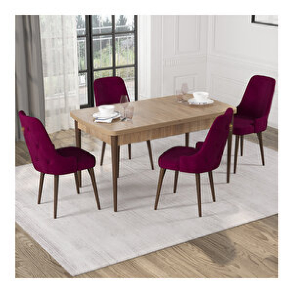 Rovena Lila Meşe Desenli Mdf 70x114 Cm Açılabilir 4 Sandalyeli Mutfak Masa Takımı Mürdüm Yemek & Mutfak Masası Fiyatı