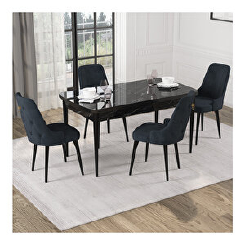 Rovena Lila Siyah Mermer Desenli Mdf 70x114 Cm Açılabilir 4 Sandalyeli Mutfak Masa Takımı Antrasit Yemek & Mutfak Masası Fiyatı