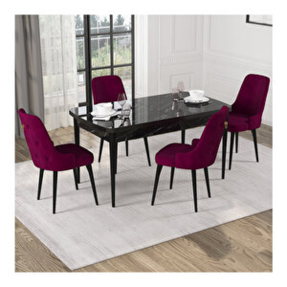 Rovena Lila Siyah Mermer Desenli Mdf 70x114 Cm Açılabilir 4 Sandalyeli Mutfak Masa Takımı Mürdüm Yemek & Mutfak Masası Fiyatı