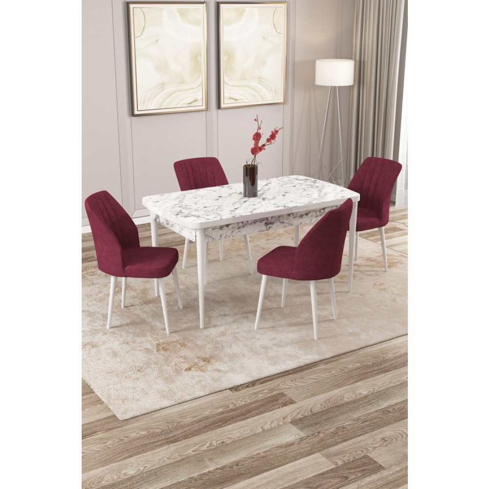 Rovena Lucca Siyah Mermer Desen 70X114 Acilir Yemek Odasi Takimi 4 Sandalye Yemek Odası Takımı / Seti Fiyatı
