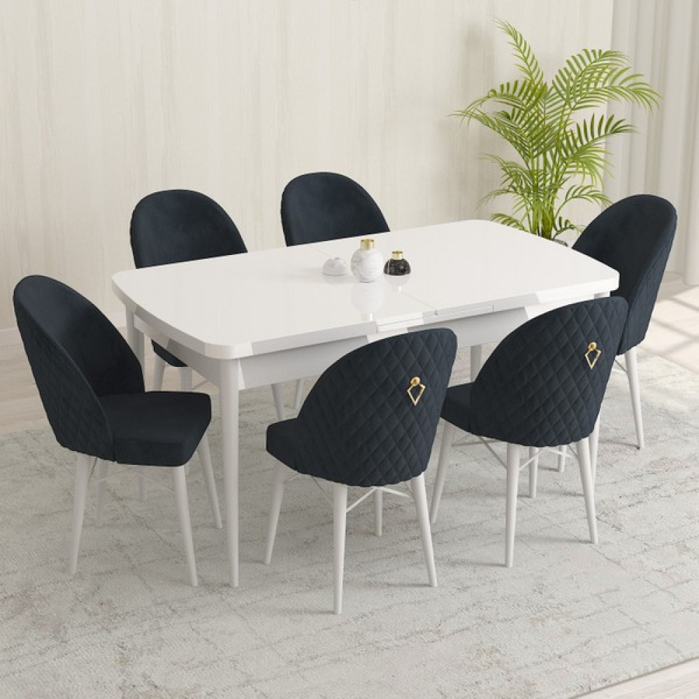 Rovena Marsilya Mdf Beyaz Açılabilir 80X132 cm 6 Sandalyeli Mutfak Masası Takımı - Antrasit Masa - Sandalye Seti / Takımı Fiyatı