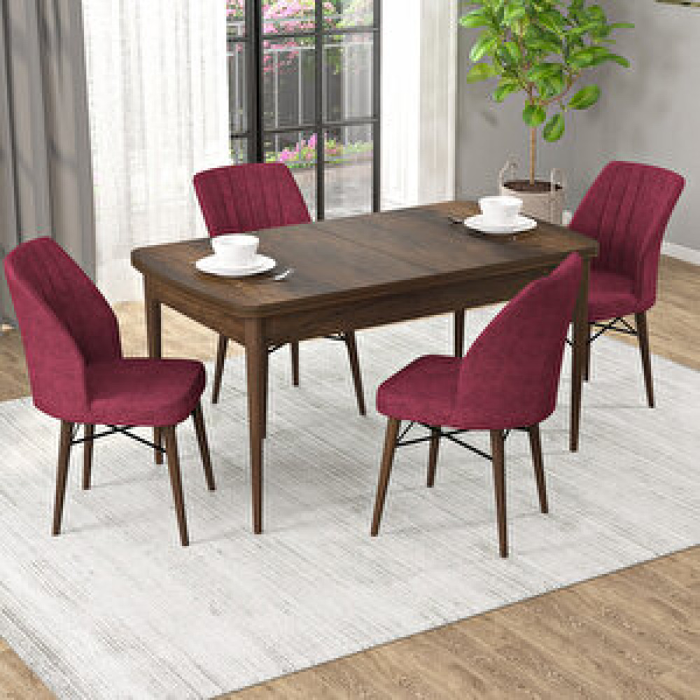 Rovena Mary Barok Desen 70x114 Mdf Açılabilir Yemek Masası Takımı 4 Adet Sandalye Bordo Masa - Sandalye Seti / Takımı Fiyatı