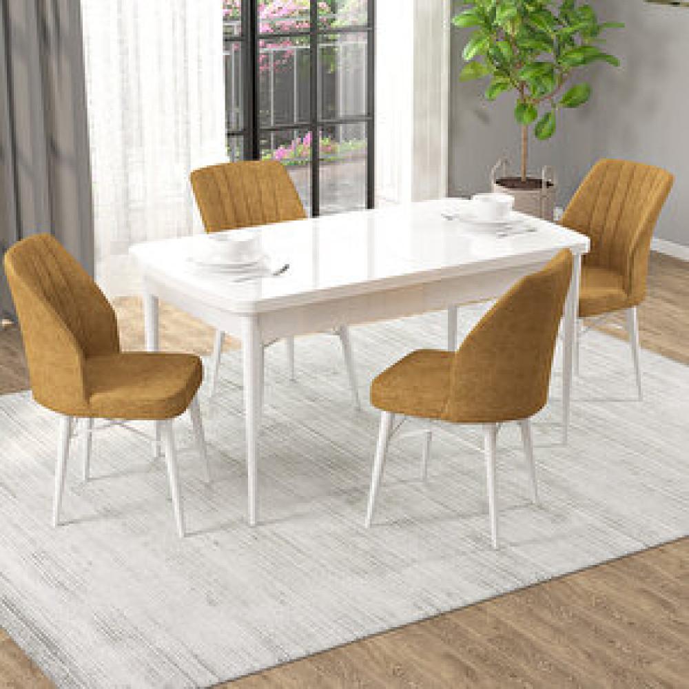 Rovena Mary Beyaz 70x114 Mdf Açılabilir Yemek Masası Takımı 4 Adet Sandalye Cappucino Masa - Sandalye Seti / Takımı Fiyatı