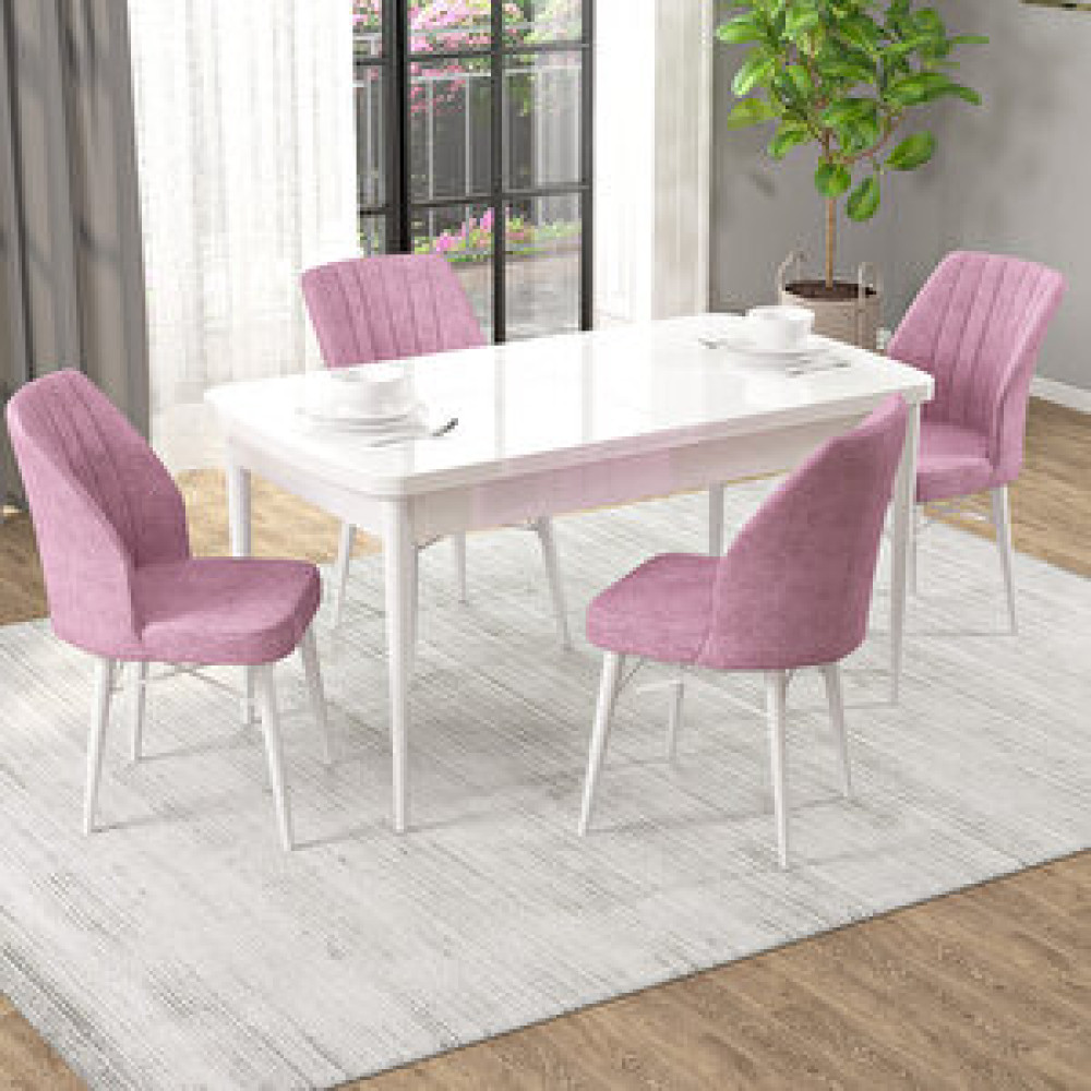 Rovena Mary Beyaz 70x114 Mdf Açılabilir Yemek Masası Takımı 4 Adet Sandalye Pembe Masa - Sandalye Seti / Takımı Fiyatı