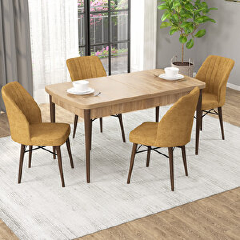 Rovena Mary Meşe Desen 70x114 Mdf Açılabilir Yemek Masası Takımı 4 Adet Sandalye Cappucino Masa - Sandalye Seti / Takımı Fiyatı