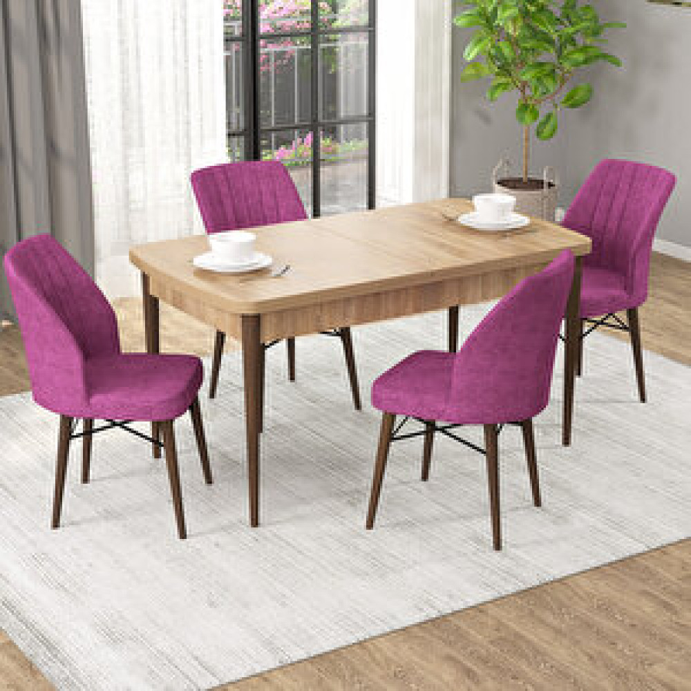 Rovena Mary Meşe Desen 70x114 Mdf Açılabilir Yemek Masası Takımı 4 Adet Sandalye Mor Masa - Sandalye Seti / Takımı Fiyatı