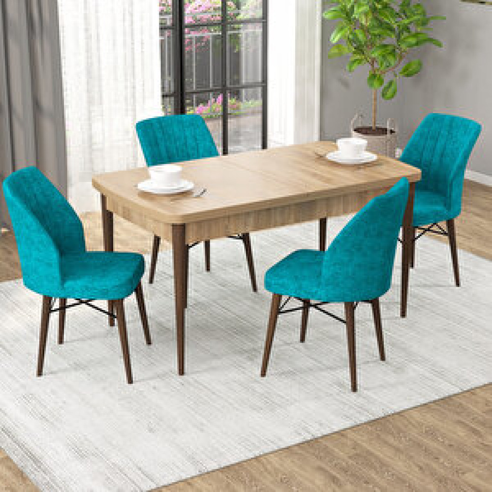 Rovena Mary Meşe Desen 70x114 Mdf Açılabilir Yemek Masası Takımı 4 Adet Sandalye Turkuaz Masa - Sandalye Seti / Takımı Fiyatı