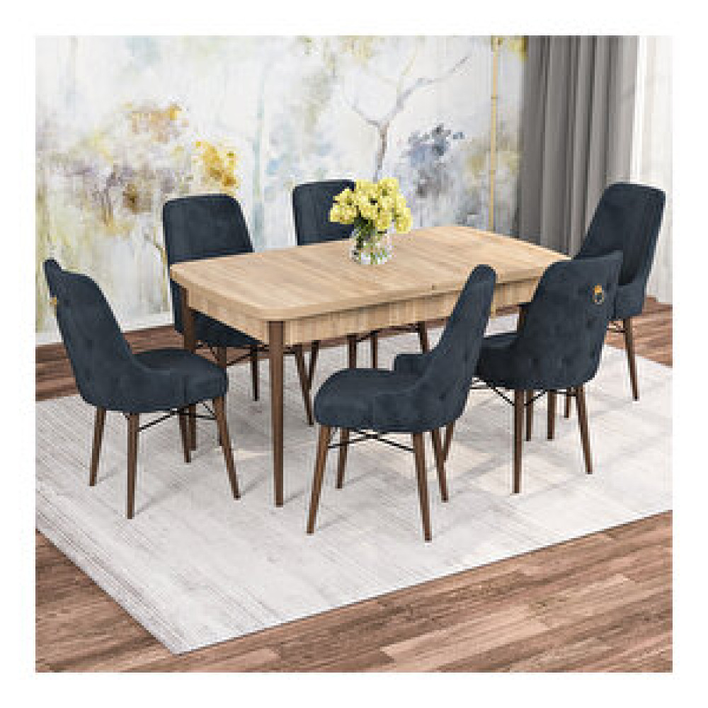 Rovena Mona Meşe Desenli Mdf 80x132 Açılabilir 6 Sandalyeli Mutfak Masa Takımı Antrasit Yemek & Mutfak Masası Fiyatı