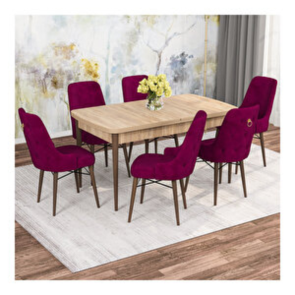 Rovena Mona Meşe Desenli Mdf 80x132 Açılabilir 6 Sandalyeli Mutfak Masa Takımı Mürdüm Yemek & Mutfak Masası Fiyatı