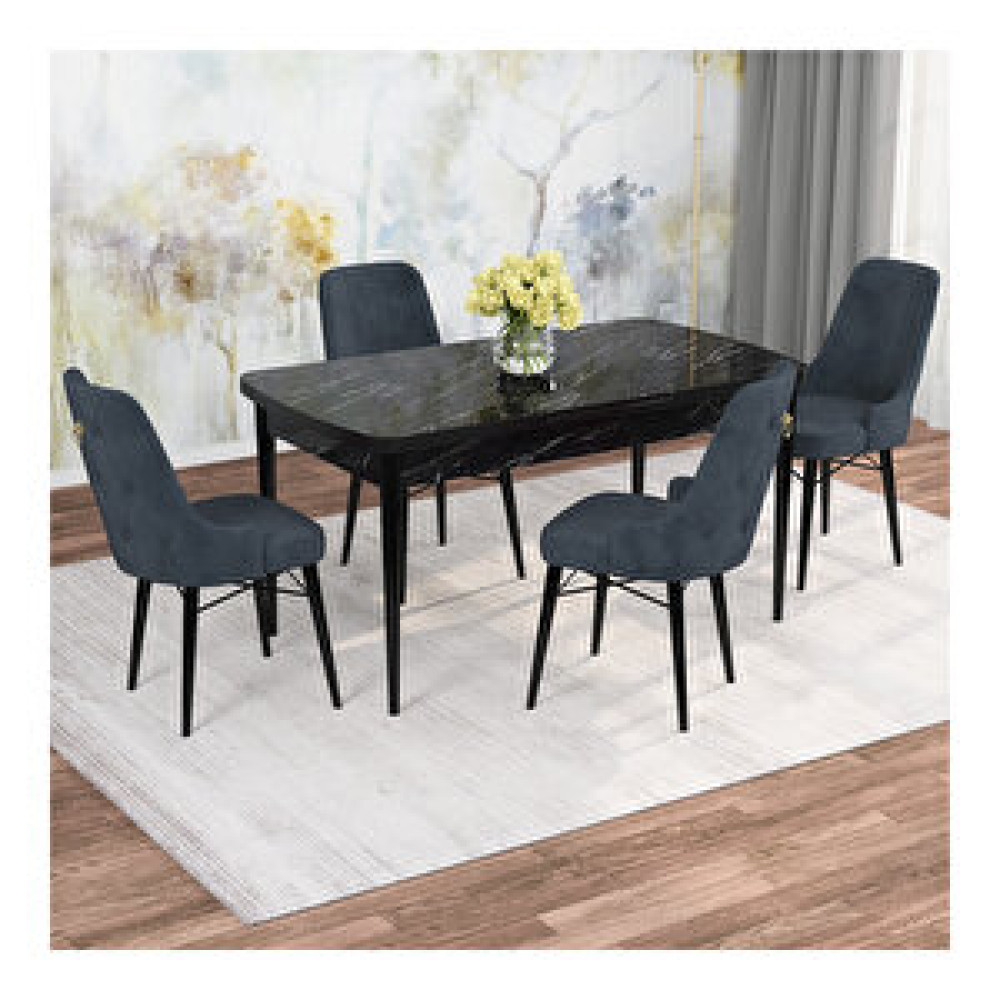 Rovena Mona Siyah Mermer Desenli Mdf 80x132 Açılabilir 4 Sandalyeli Mutfak Masa Takımı Antrasit Yemek & Mutfak Masası Fiyatı