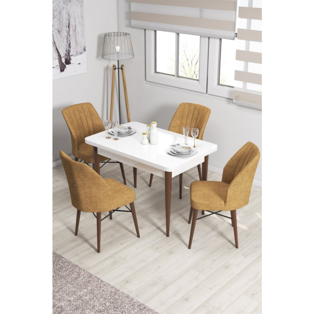Rovena Neri Beyaz Ahsap Ayakli 70X110 Sabit Yemek Odasi Takimi 4 Sandalye Yemek Odası Takımı / Seti Fiyatı