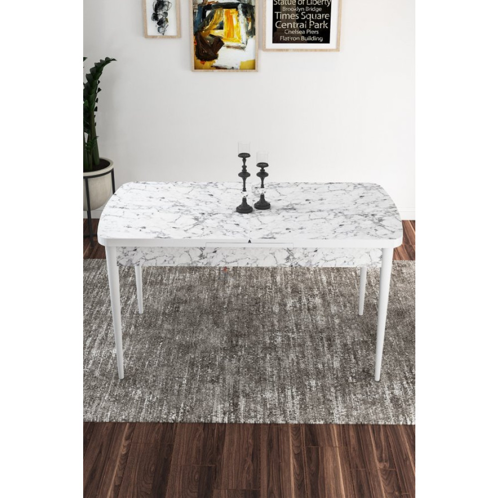 Rovena Novana Beyaz Mermer Desen 80X132 Acilabilir Yemek Masasi Takimi 4 Adet Sandalye Yemek Odası Takımı / Seti Fiyatı