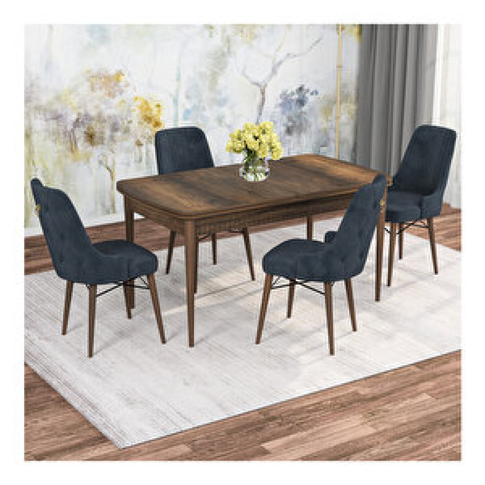Rovena Rose Barok Desenli Mdf 70x114 Cm Açılabilir 4 Sandalyeli Mutfak Masa Takımı Antrasit Yemek & Mutfak Masası Fiyatı