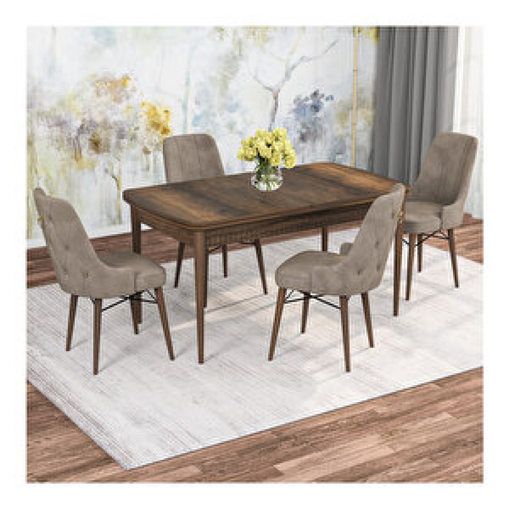 Rovena Rose Barok Desenli Mdf 70x114 Cm Açılabilir 4 Sandalyeli Mutfak Masa Takımı Cappucino Yemek & Mutfak Masası Fiyatı