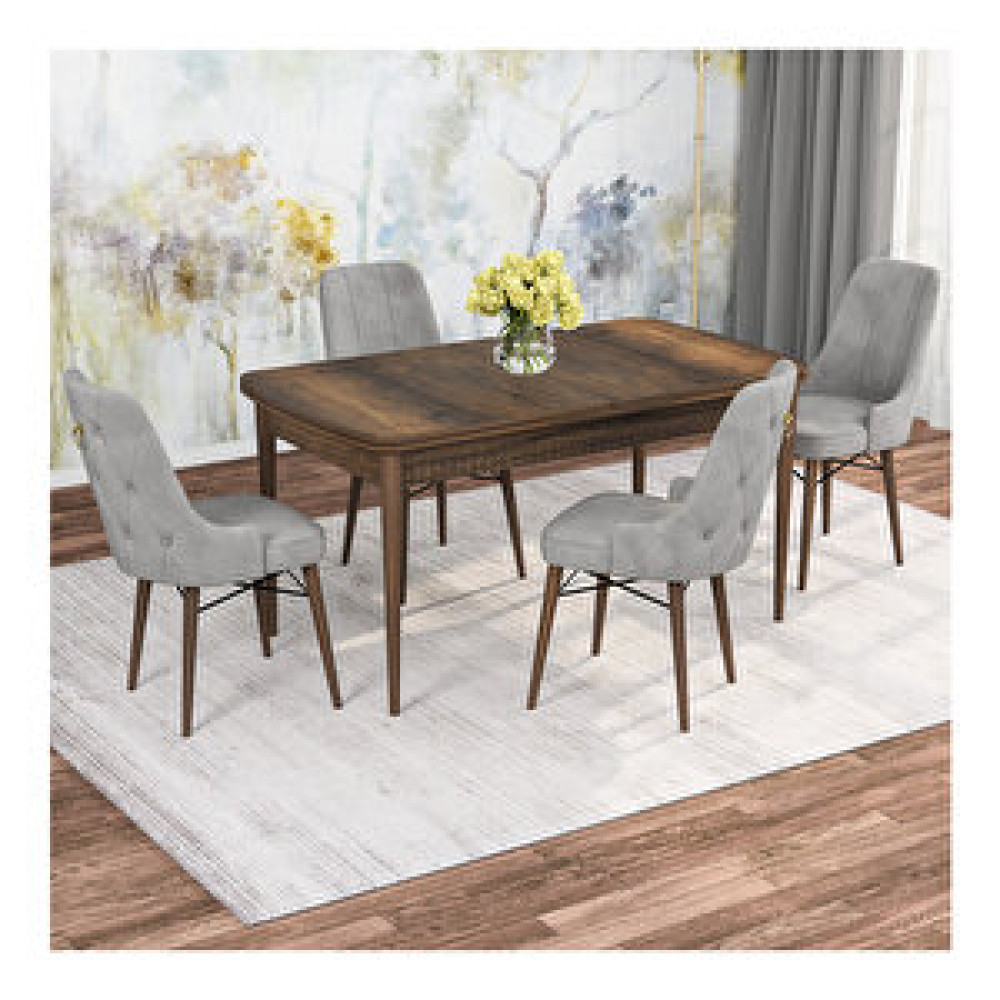 Rovena Rose Barok Desenli Mdf 70x114 Cm Açılabilir 4 Sandalyeli Mutfak Masa Takımı Gri Yemek & Mutfak Masası Fiyatı