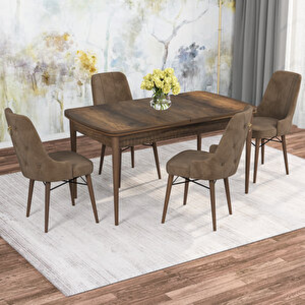 Rovena Rose Barok Desenli Mdf 70x114 Cm Açılabilir 4 Sandalyeli Mutfak Masa Takımı Kahve Yemek & Mutfak Masası Fiyatı