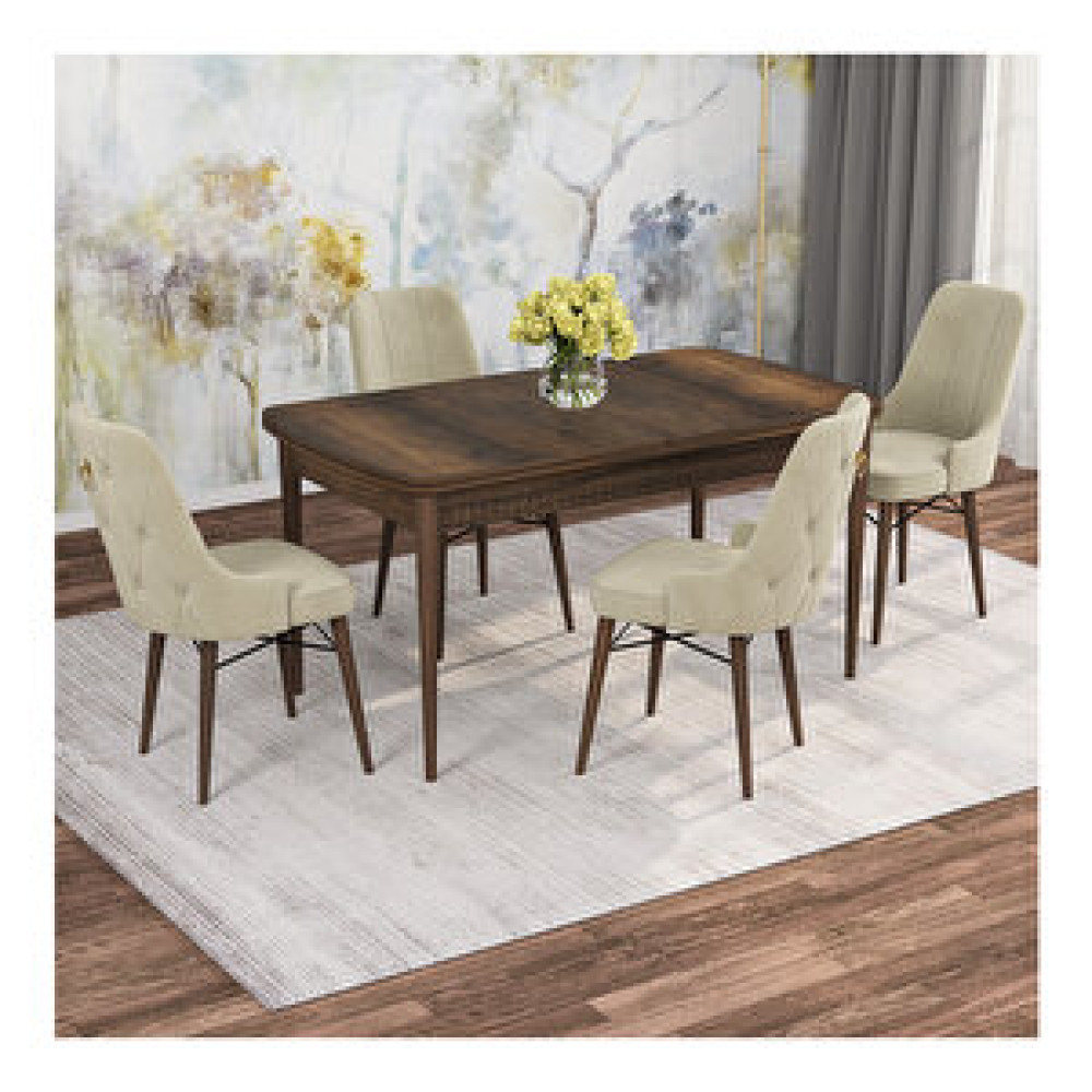 Rovena Rose Barok Desenli Mdf 70x114 Cm Açılabilir 4 Sandalyeli Mutfak Masa Takımı Krem Yemek & Mutfak Masası Fiyatı