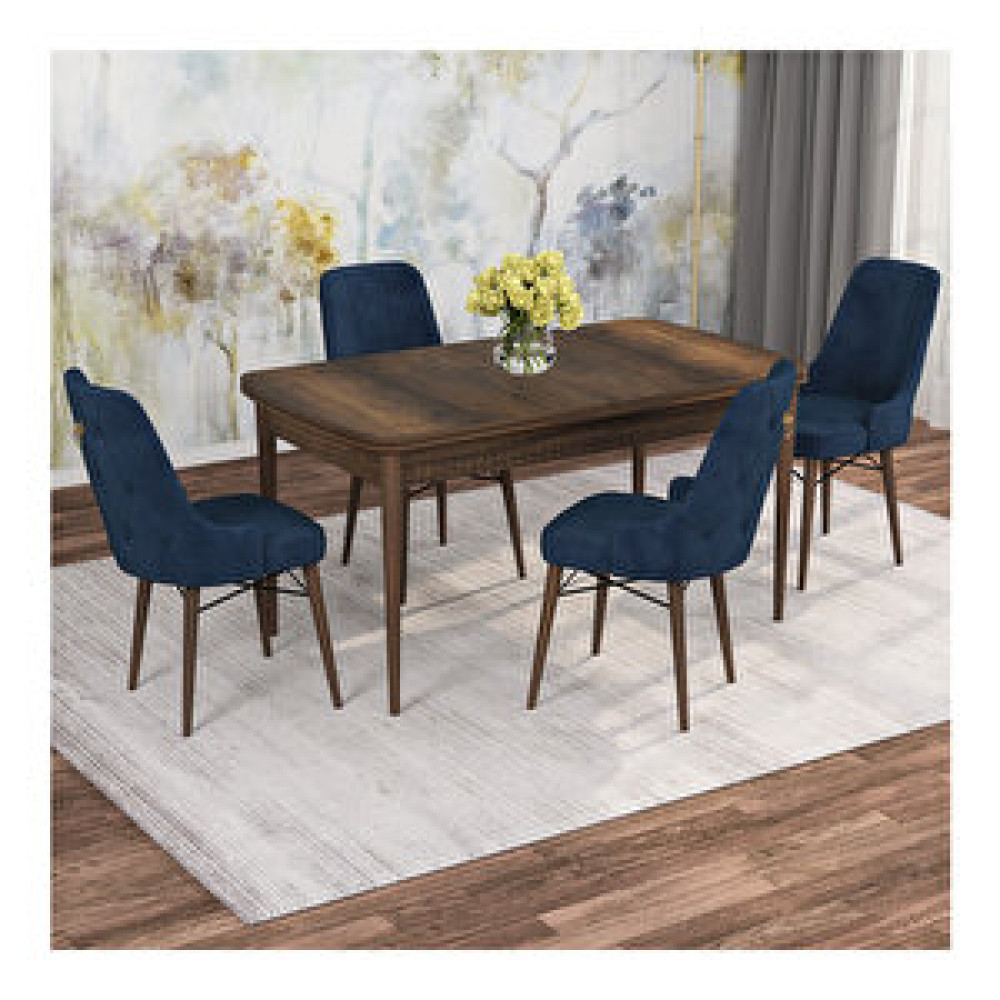Rovena Rose Barok Desenli Mdf 70x114 Cm Açılabilir 4 Sandalyeli Mutfak Masa Takımı Lacivert Yemek & Mutfak Masası Fiyatı