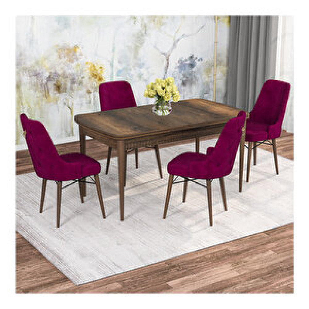 Rovena Rose Barok Desenli Mdf 70x114 Cm Açılabilir 4 Sandalyeli Mutfak Masa Takımı Mürdüm Yemek & Mutfak Masası Fiyatı