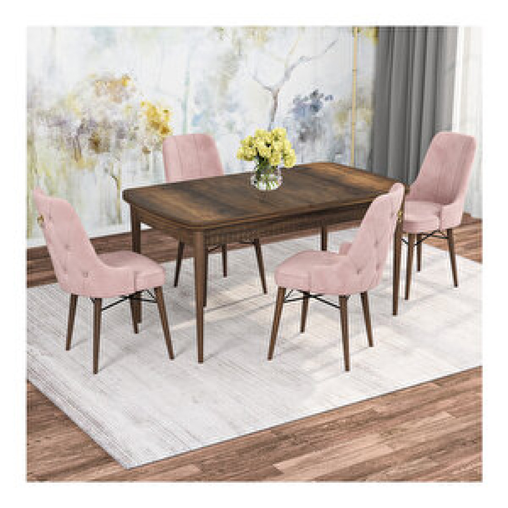 Rovena Rose Barok Desenli Mdf 70x114 Cm Açılabilir 4 Sandalyeli Mutfak Masa Takımı Pembe Yemek & Mutfak Masası Fiyatı