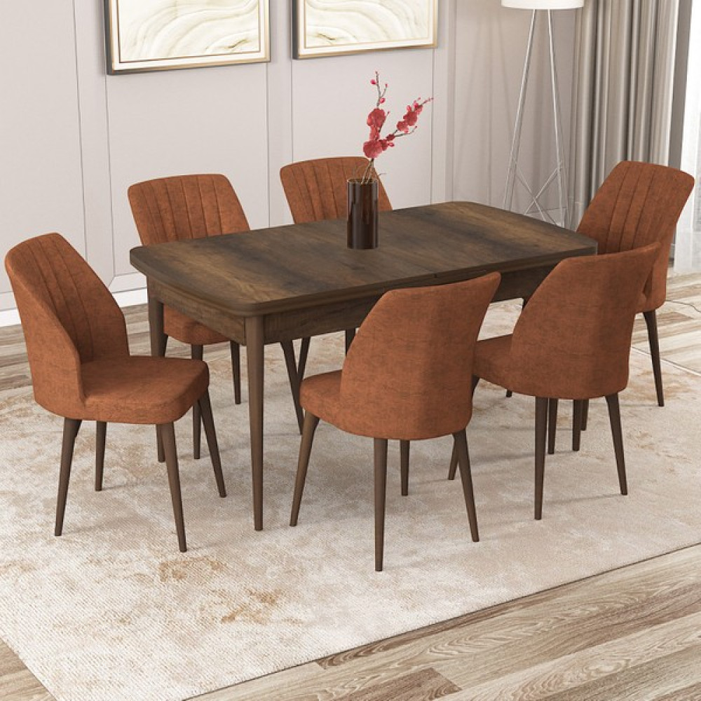 Rovena Zayn Barok Desen 80X132 Yemek Masası Takımı 6 Sandalyeli - Kiremit Yemek & Mutfak Masası Fiyatı