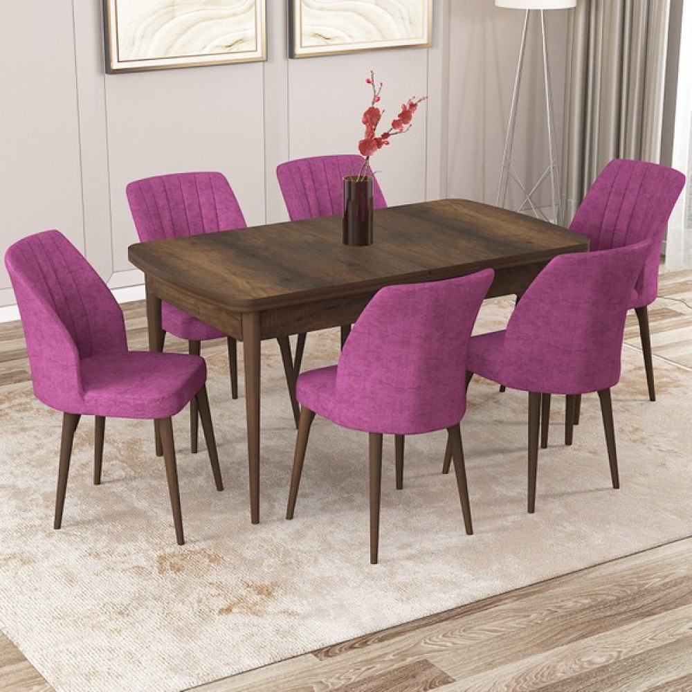 Rovena Zayn Barok Desen 80X132 Yemek Masası Takımı 6 Sandalyeli - Mürdüm Yemek & Mutfak Masası Fiyatı