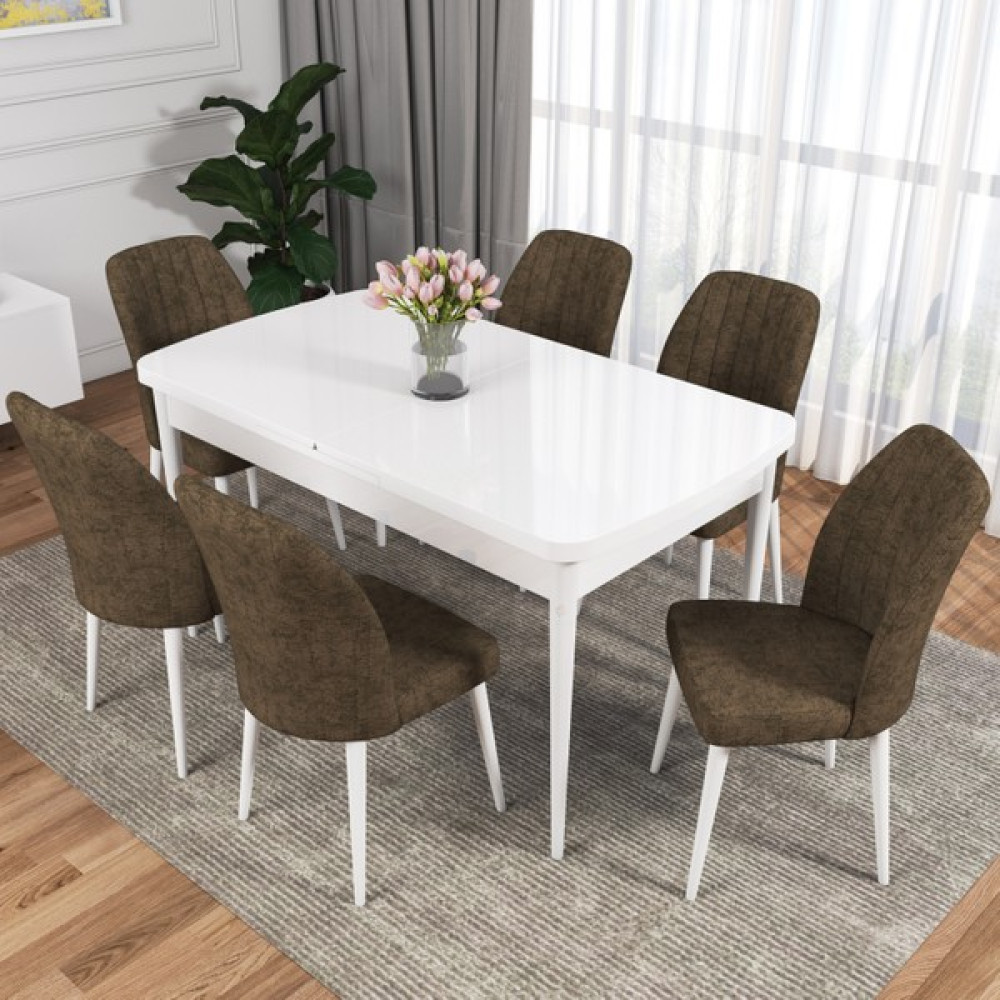 Rovena Zayn Beyaz 80X132 Yemek Masası Takımı 6 Sandalyeli - Kahverengi Yemek & Mutfak Masası Fiyatı