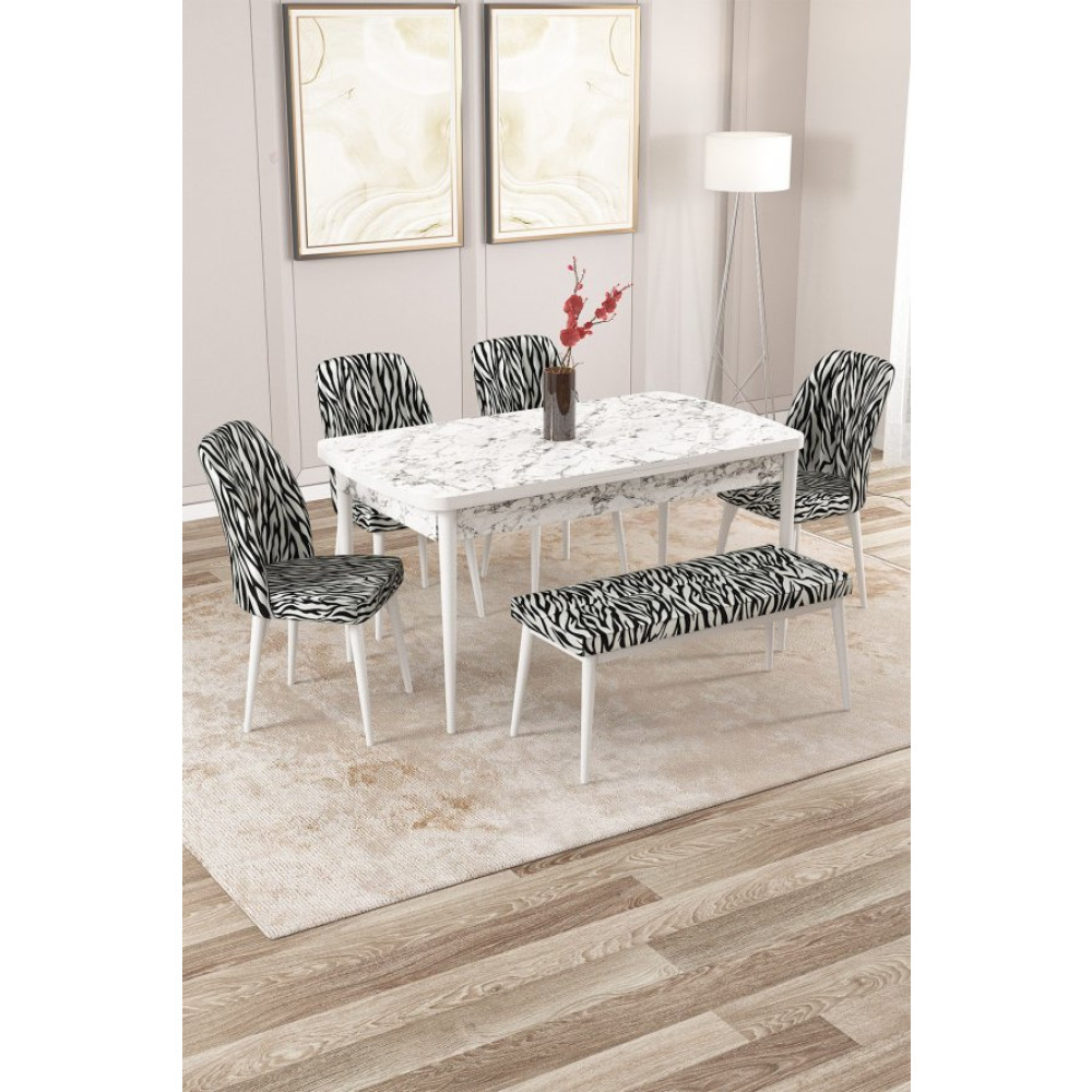 Rovena Zayn Beyaz Mermer Desen 80X132 Benchli Acilir Yemek Odasi Takimi 4 Sandalye Yemek Odası Takımı / Seti Fiyatı