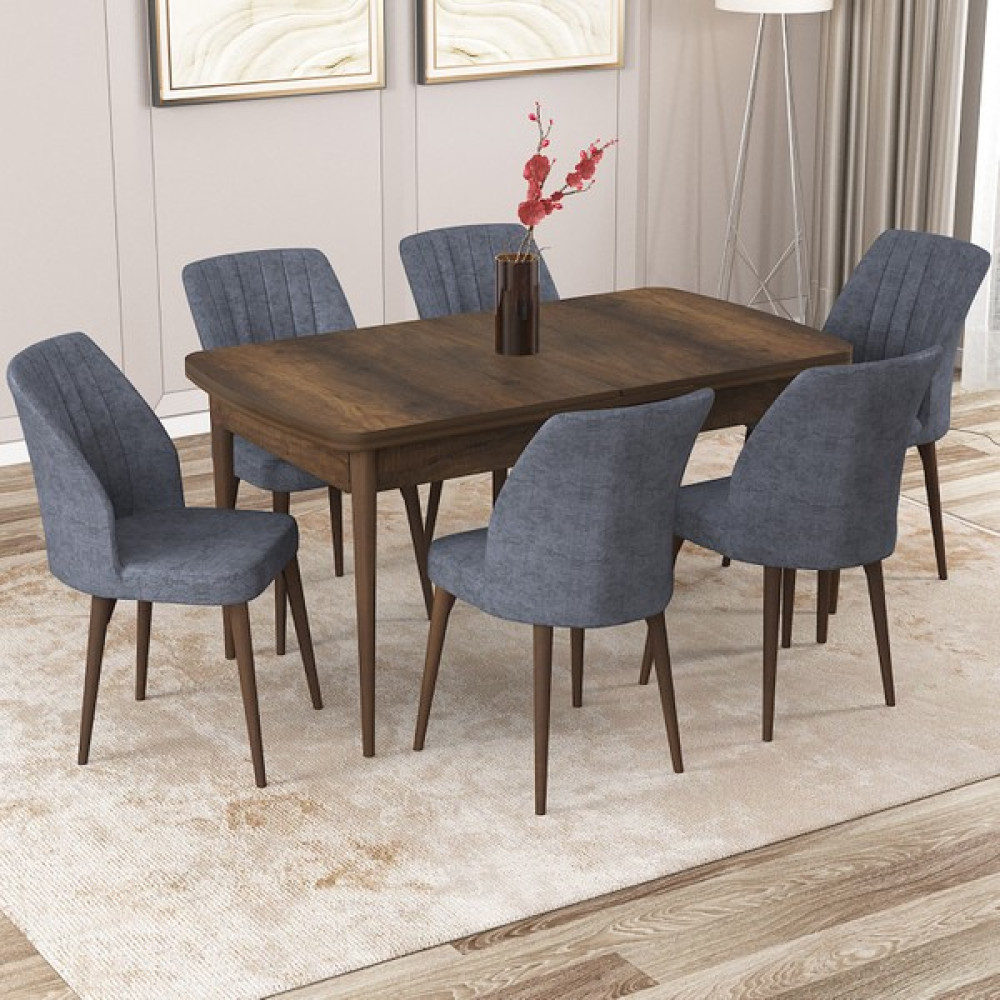 Rovena Zeta Barok Desen 80X132 Mdf Yemek Masası Takımı 6 Sandalyeli - Antrasit Yemek & Mutfak Masası Fiyatı