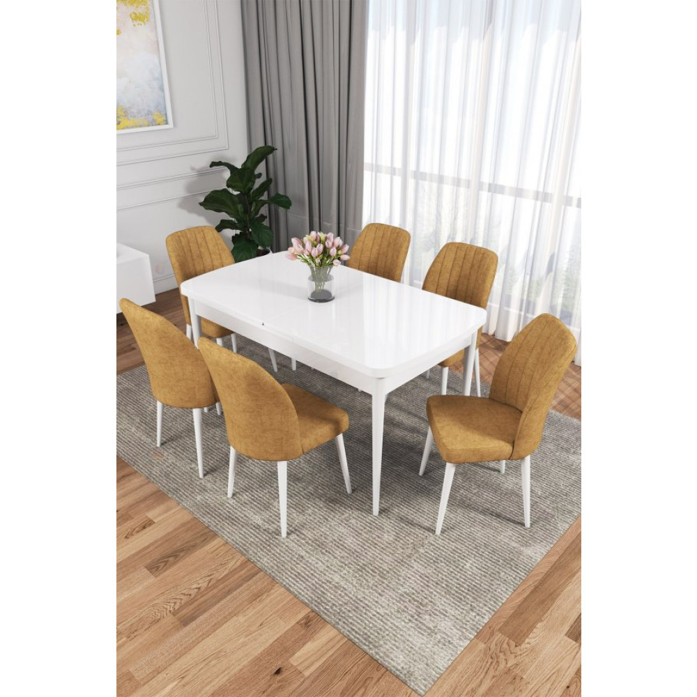 Rovena Zeta Beyaz 80X132 Mdf Acilabilir Yemek Masasi Takimi 6 Adet Sandalye Yemek Odası Takımı / Seti Fiyatı