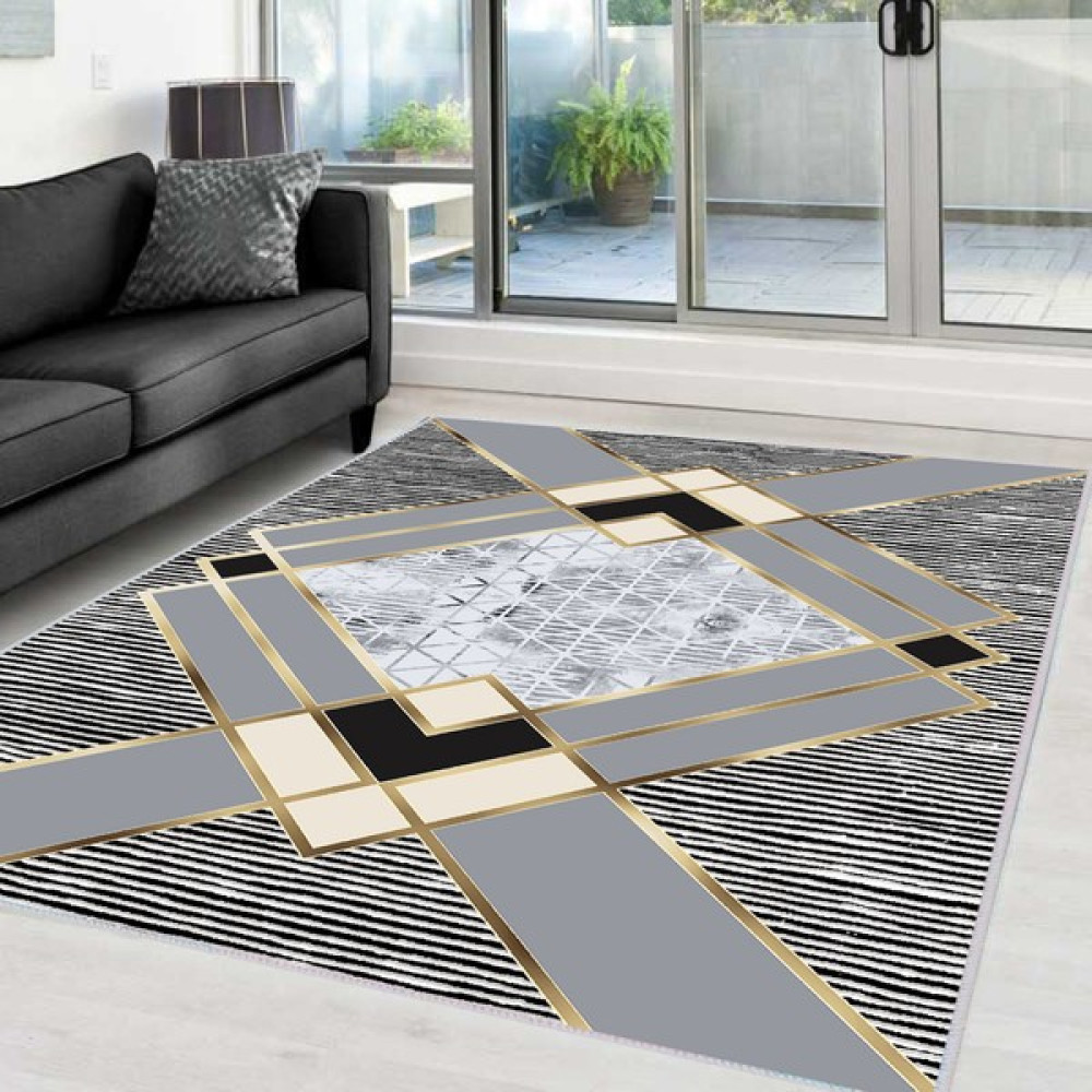 Rovigo Home Dijital Baskı Yıkanabilir Kaymaz Taban Salon Halısı RVG0011-SD697 - 160 x 230 cm - Gri Salon Halısı Fiyatı