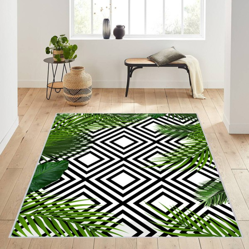Rovigo Home Dijital Baskı Yıkanabilir Kaymaz Taban Salon Halısı RVG0203-SD424 - 160 x 230 cm - Yeşil Salon Halısı Fiyatı