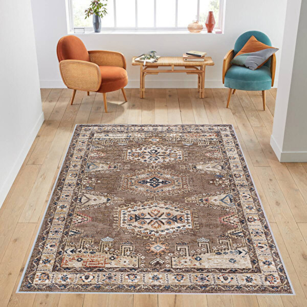 Rovigo Home Dijital Baskı Yıkanabilir Kaymaz Taban Salon Halısı RVG1759 - 160 x 230 cm - Kahverengi Salon Halısı Fiyatı
