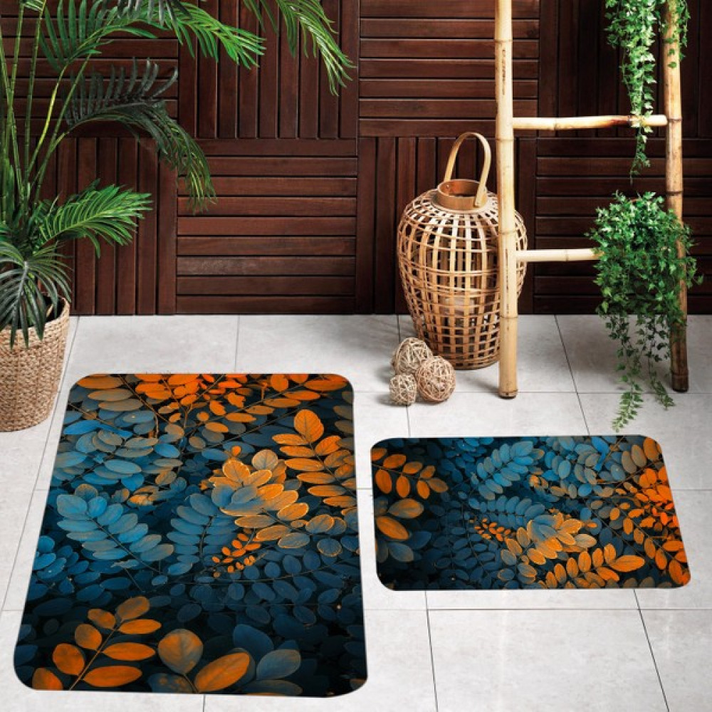 Rovigo Home Dijital Baskılı 2'li Banyo Paspas Takımı RVG5114 - 60x50 - Mavi Klozet Takımı Fiyatı
