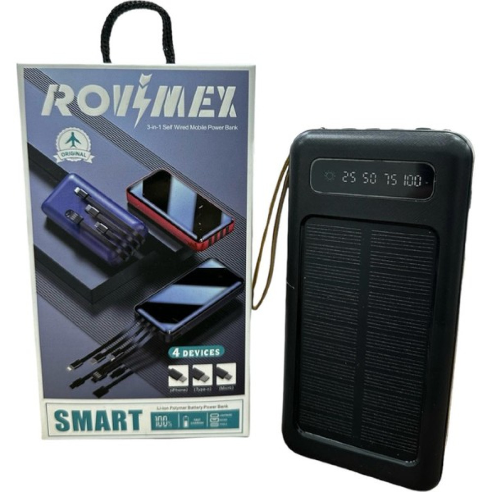 Rovimex 20.0000 Mah. Rovimex Smart 3'ü 1 Arada Kendinden Kablolu Powerbank - Siyah Taşınabilir Şarj Cihazı - Powerbank Fiyatı