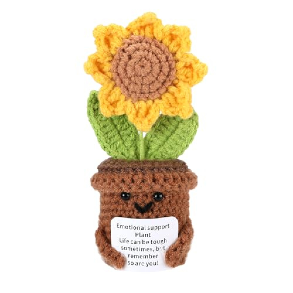 RovyFota Mini Positive Sunflower Doll Crochet with Card - Thank You for Helping Me Grow - Teacher Appreciation Gift - Christmas, Birthday (Sunflower-A, pcs, 1)