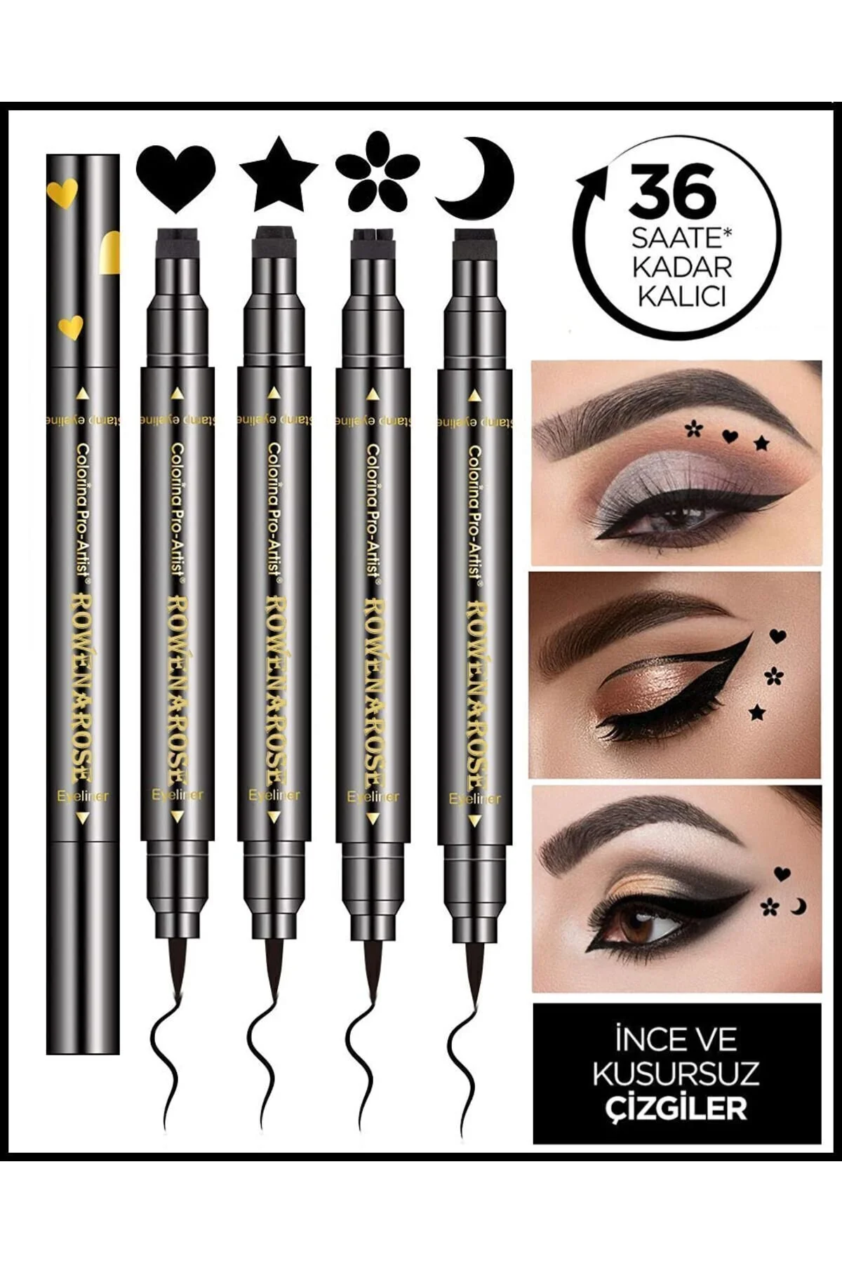ROWENAROSE 4 Adet Çift Taraflı Yıldız Çiçek Ay Ve Kalp Desenli Eyeliner" Eyeliner Fiyatı