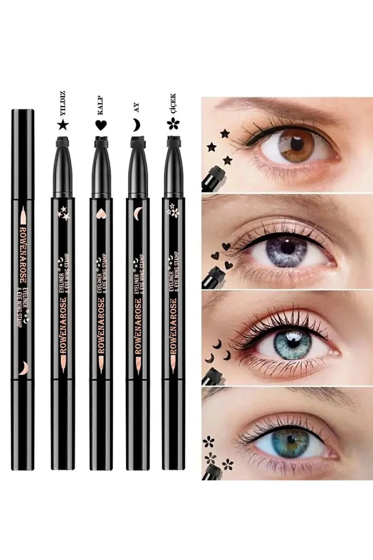 ROWENAROSE 4 Adet Çift Taraflı Yıldız Çiçek Ay Ve Kalp Desenli Eyeliner Waterproof" Eyeliner Fiyatı