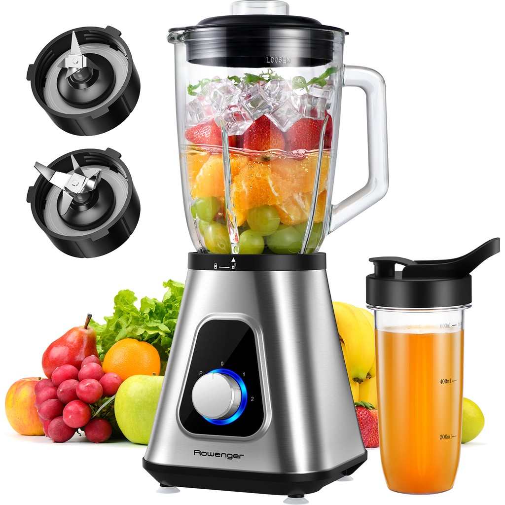 Rowenger 2in1 Inox 1.5lt Cam Hazneli Sürahi Smoothie Blender + 600ml Kişisel Blender - Gri Blenderler Fiyatı