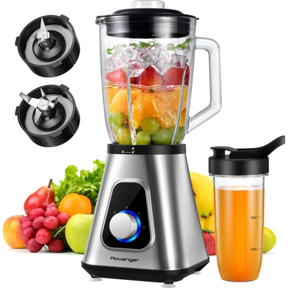 Rowenger 2in1 Inox 1.5lt Cam Hazneli Sürahi Smoothie Blender + 600ML Kişisel Blender - Siyah Blenderler Fiyatı