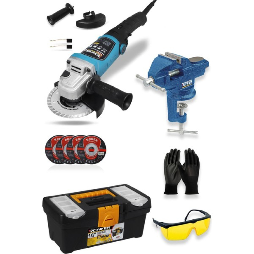 Rowermax 3500 Watt Avuç Içi Taşlama Makinesi, Mengene, Takım Çantası, Eldiven, Koruyucu Gözlük - 125 mm Taşlama Makinesi Fiyatı