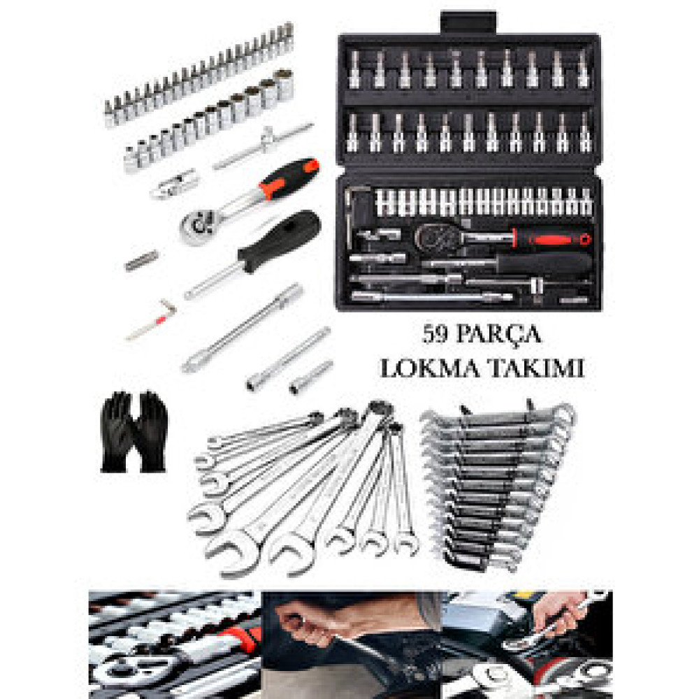 Rowermax 59 Parça 46 Mini Lokma Otomatik Cırcırlı 1/4" 12 Parça Kombine Anahtar Lokma Takımı Lokma Takımı Fiyatı