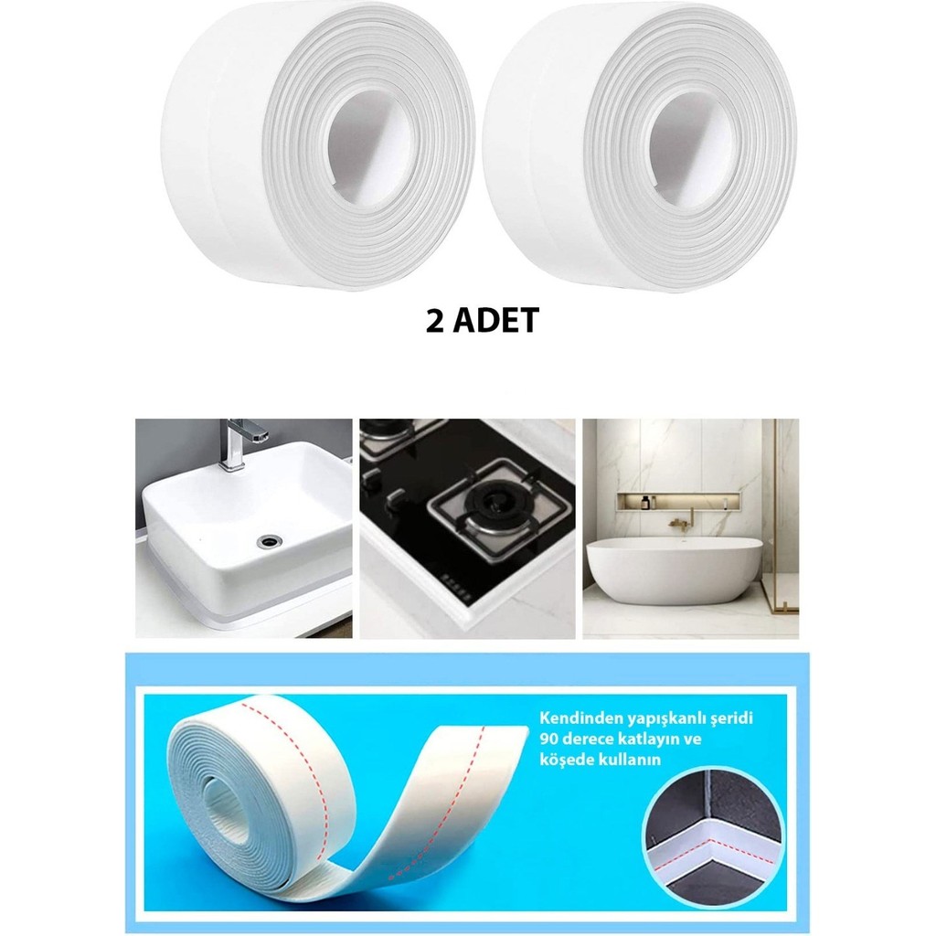 Rowermax Su Sızdırmaz Geçirmez Bant Lavabo Küvet Kenar Bandı 2 Li Set - Beyaz Diğer Fiyatı